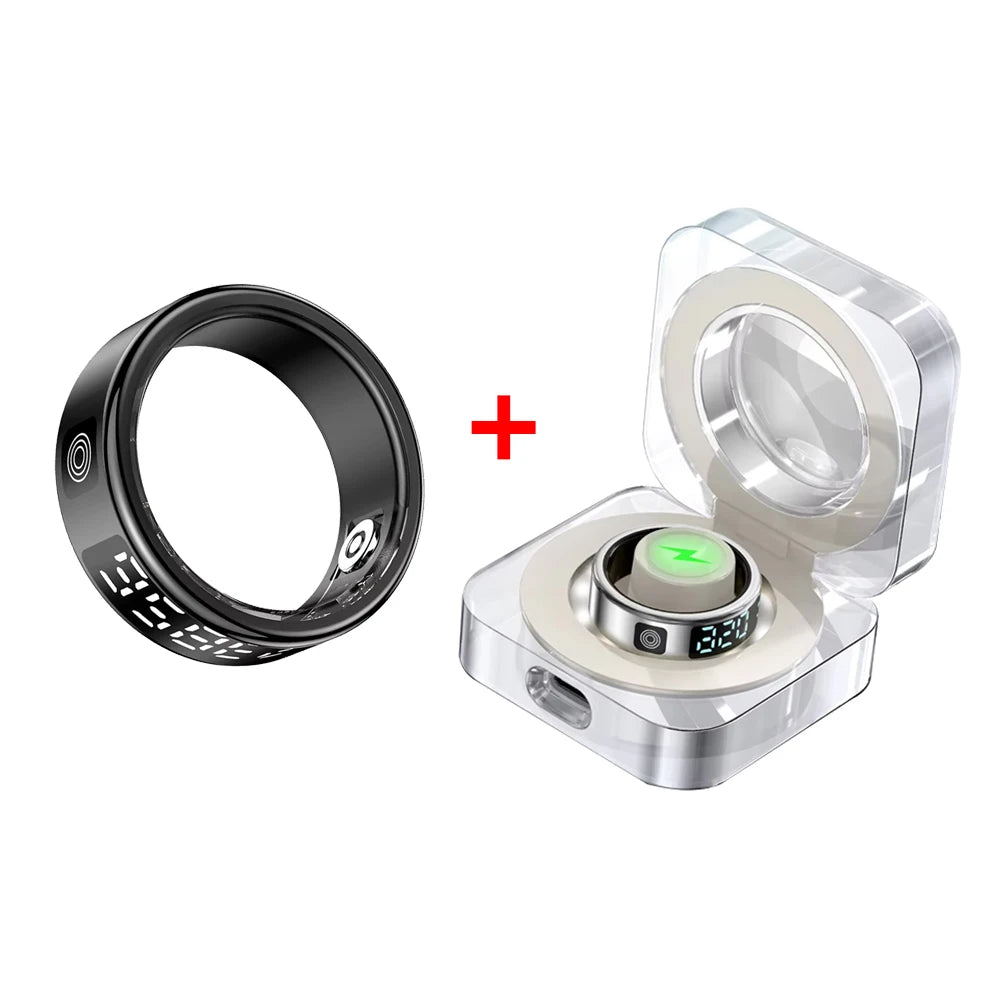 LED Display Screen Smart Ring for Heart Rate Oxygen Sleep Monitoring