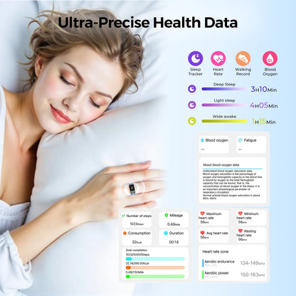 LED Display Screen Smart Ring for Heart Rate Oxygen Sleep Monitoring