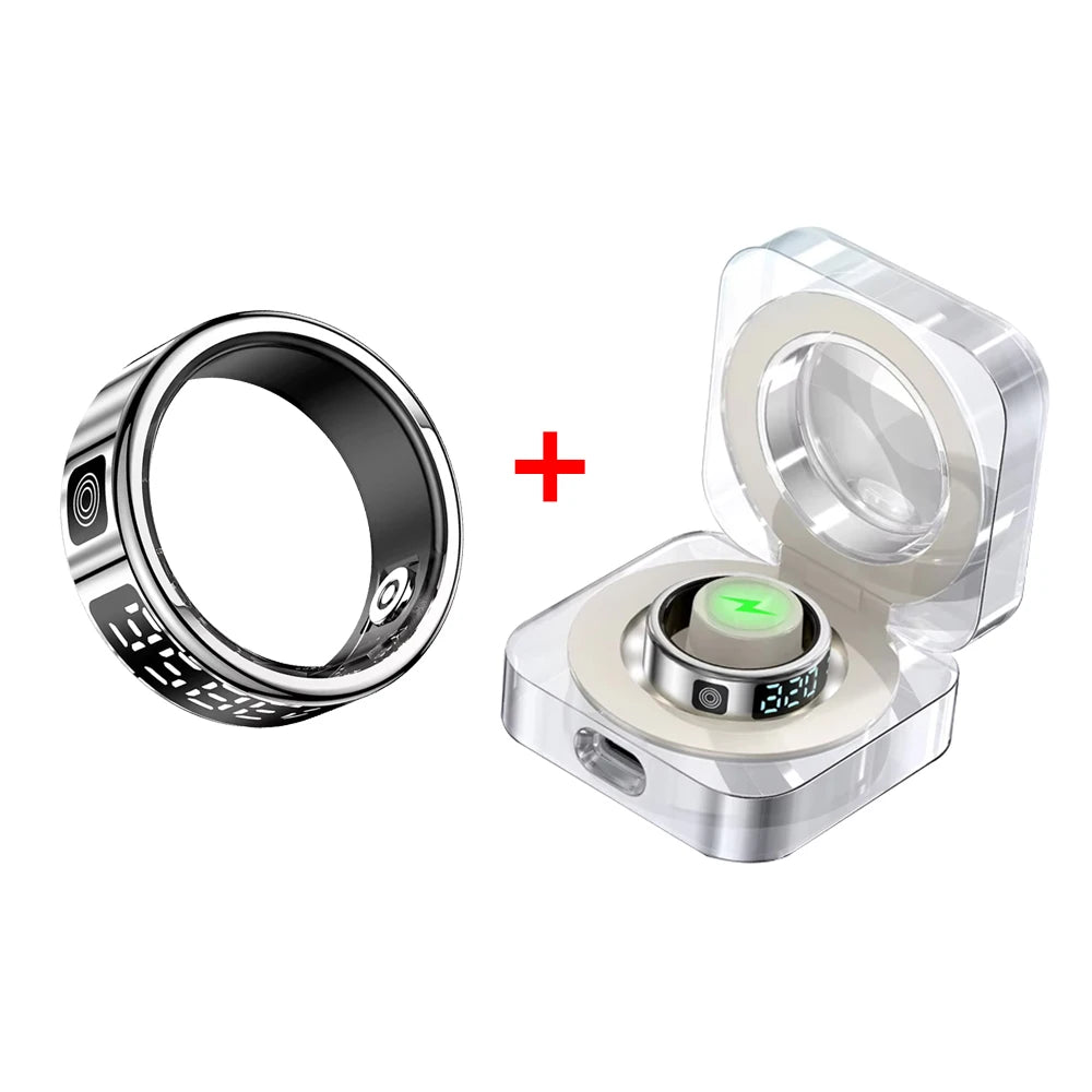 LED Display Screen Smart Ring for Heart Rate Oxygen Sleep Monitoring